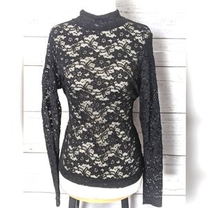H&M Top | Lace Stretch Turtleneck w Zip Back